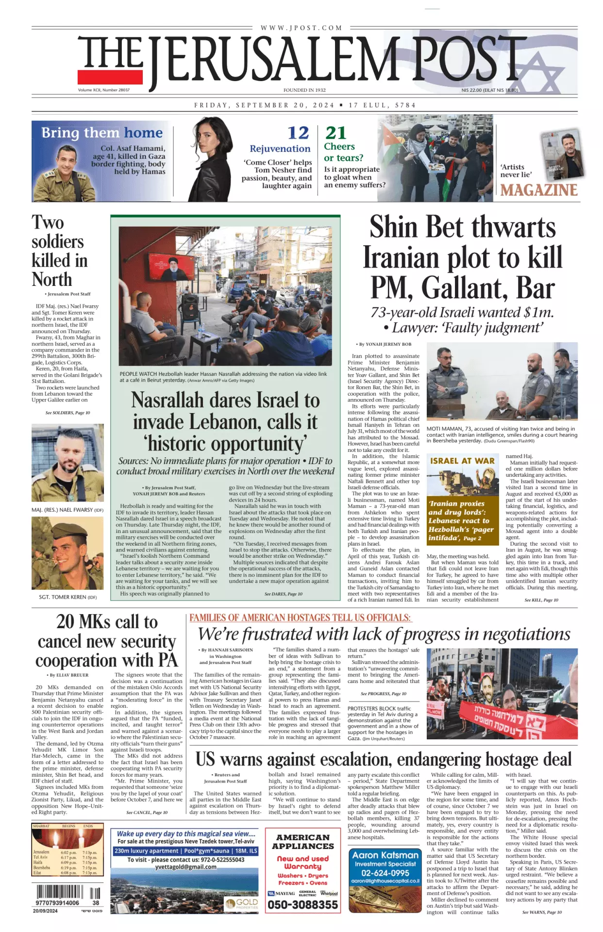 Prima-pagina-the jerusalem post-edizione-di-oggi-20-09-2024